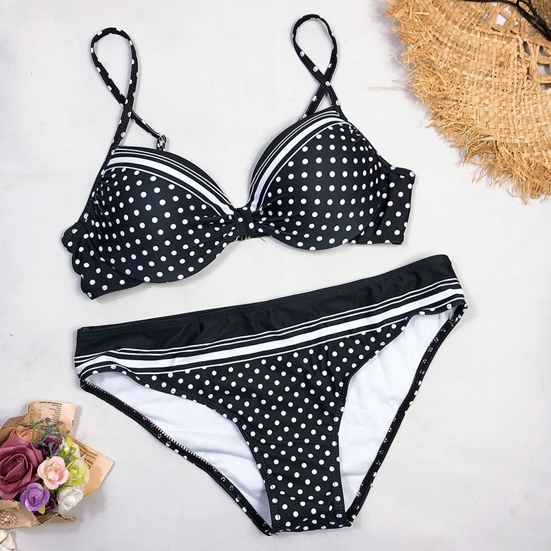 Sexy Swimwear 2021 Bikinis Black  Swimming Suit For Women Dot Polka Swimsuit Padded Push-up Bikini Set