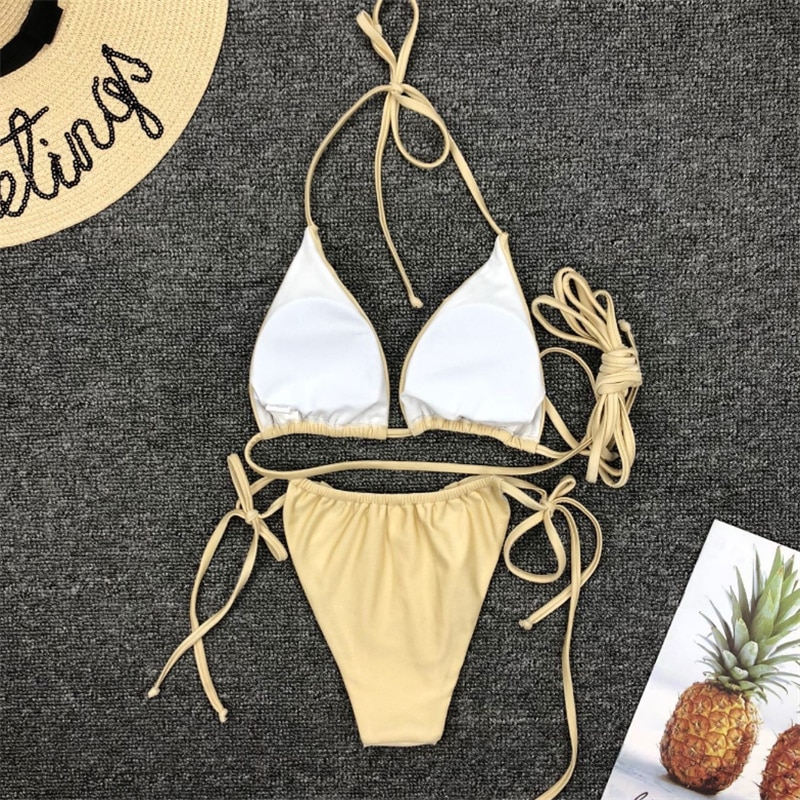 GNIM Sexy Brazilian Thong Bikini Mujer Swimwear Women 2019 Bandage Solid Swimsuit Micro Bikini Set Summer Beachwear Swim Suit