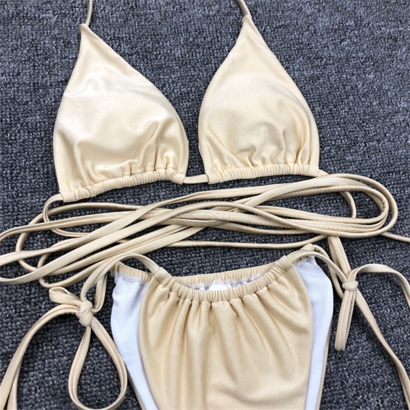 GNIM Sexy Brazilian Thong Bikini Mujer Swimwear Women 2019 Bandage Solid Swimsuit Micro Bikini Set Summer Beachwear Swim Suit