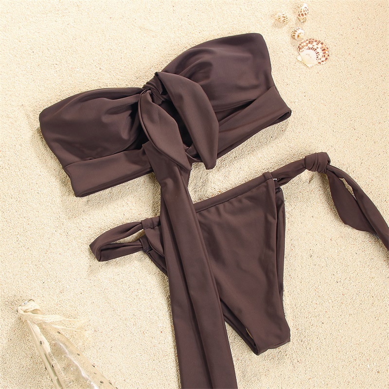 Hollow Out Bikini Solid Color Swimsuit Women Bqiuini Bandage Bikini Set Bathing Suit Women Bikinis 2021 Swimwear Push Up Swimsui