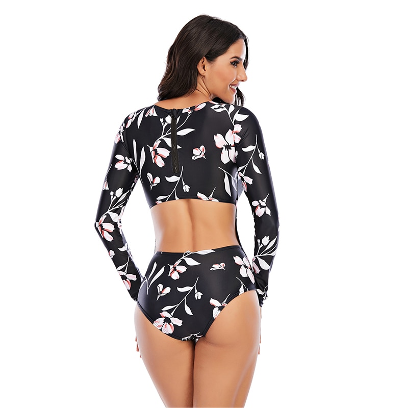 Surfing Swimsuit For Women 2021 Bikini Long Sleeve Swimwear Tiger Print Push Up Summer Bath Suit Two Piece Bandeau Biquini