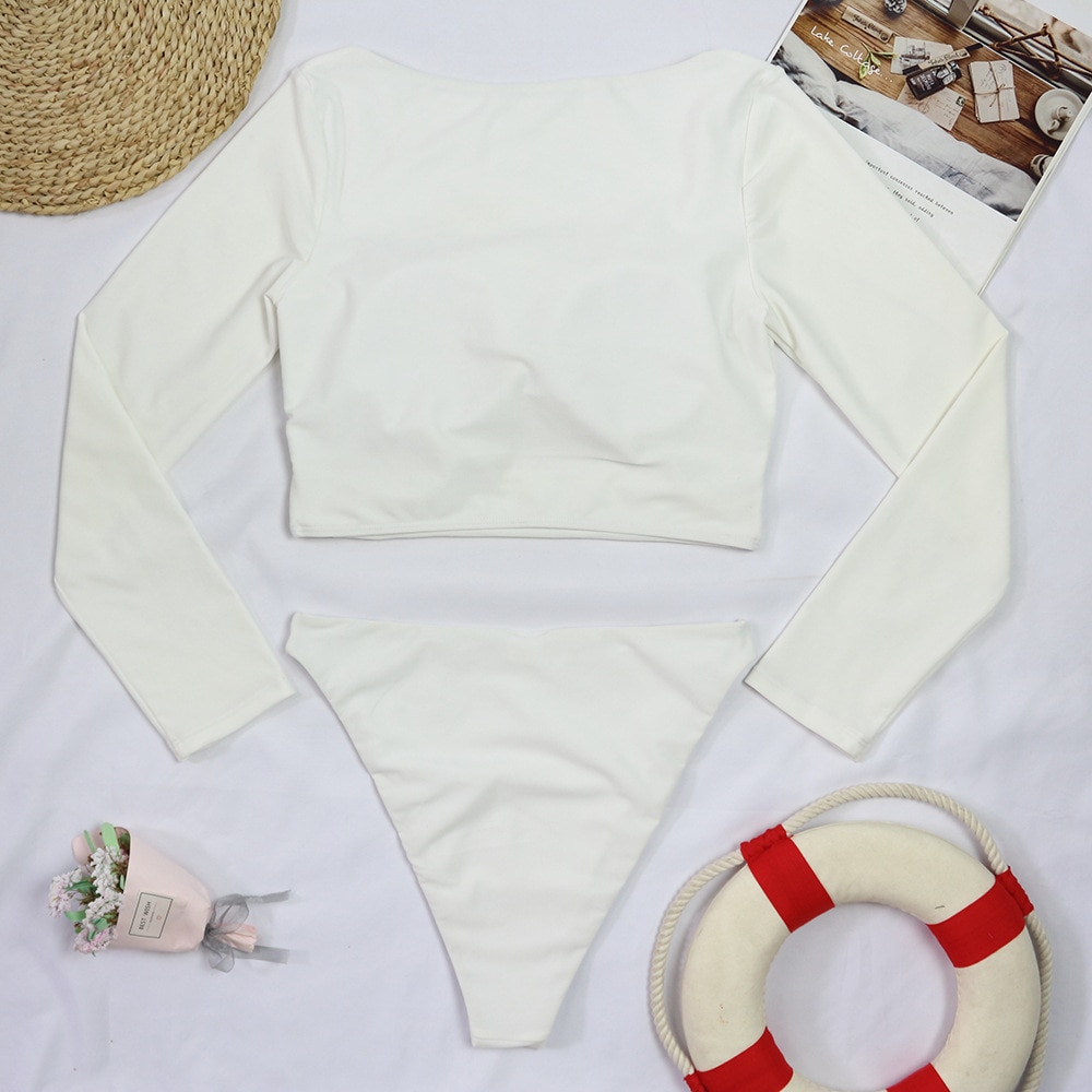 Surfing Swimsuit For Women 2021 Bikini Long Sleeve Swimwear Tiger Print Push Up Summer Bath Suit Two Piece Bandeau Biquini