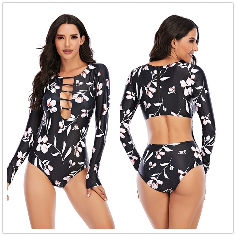 Surfing Swimsuit For Women 2021 Bikini Long Sleeve Swimwear Tiger Print Push Up Summer Bath Suit Two Piece Bandeau Biquini