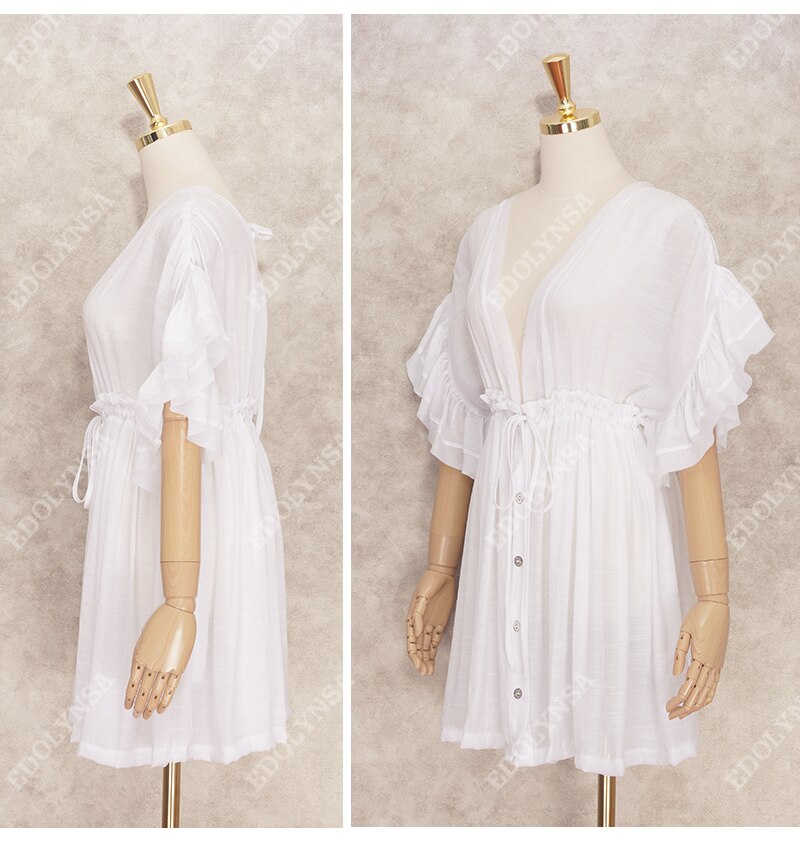 Sexy Bikini Cover-ups Long White Tunic Casual Summer Beach Dress Elegant Women Plus Size Beach Wear Swim Suit Cover Up Q1208