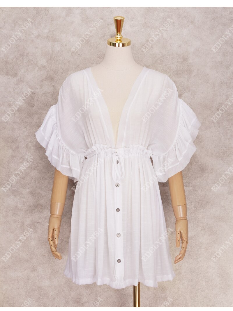 Sexy Bikini Cover-ups Long White Tunic Casual Summer Beach Dress Elegant Women Plus Size Beach Wear Swim Suit Cover Up Q1208