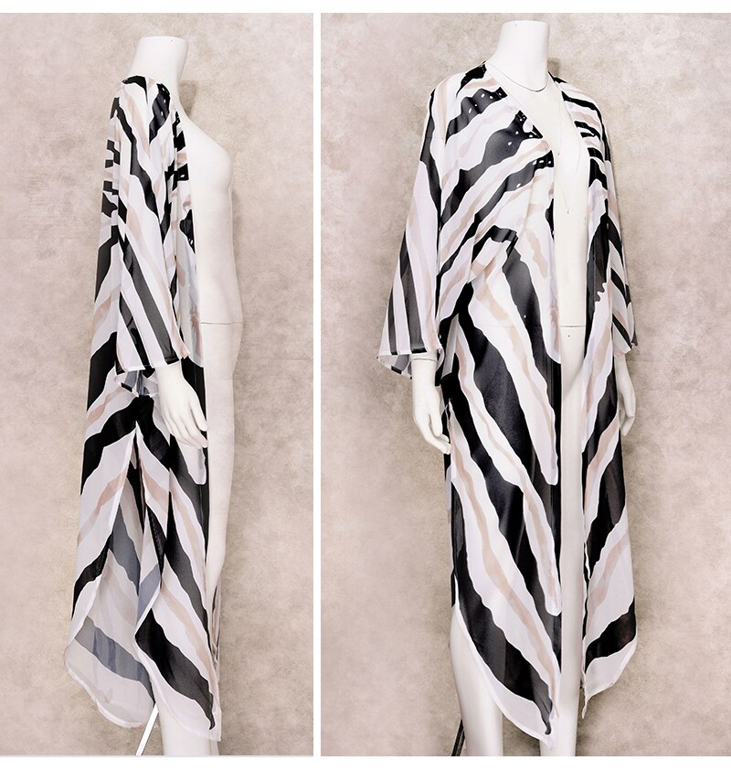 2021 Boho Zebra Pattern Chiffon Bathing Suit Cover-ups Plus Size Beach Wear Kimono Dress Women Summer Swimsuit Cover Up A792