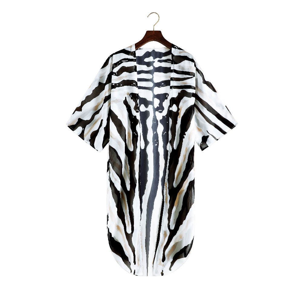 2021 Boho Zebra Pattern Chiffon Bathing Suit Cover-ups Plus Size Beach Wear Kimono Dress Women Summer Swimsuit Cover Up A792