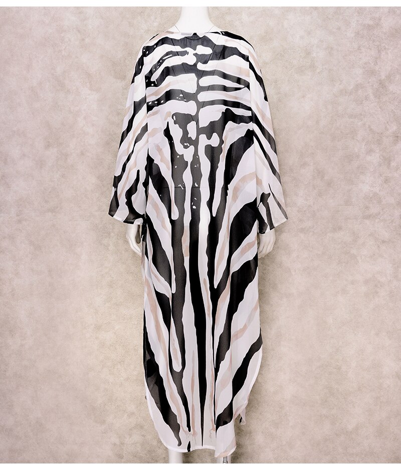 2021 Boho Zebra Pattern Chiffon Bathing Suit Cover-ups Plus Size Beach Wear Kimono Dress Women Summer Swimsuit Cover Up A792