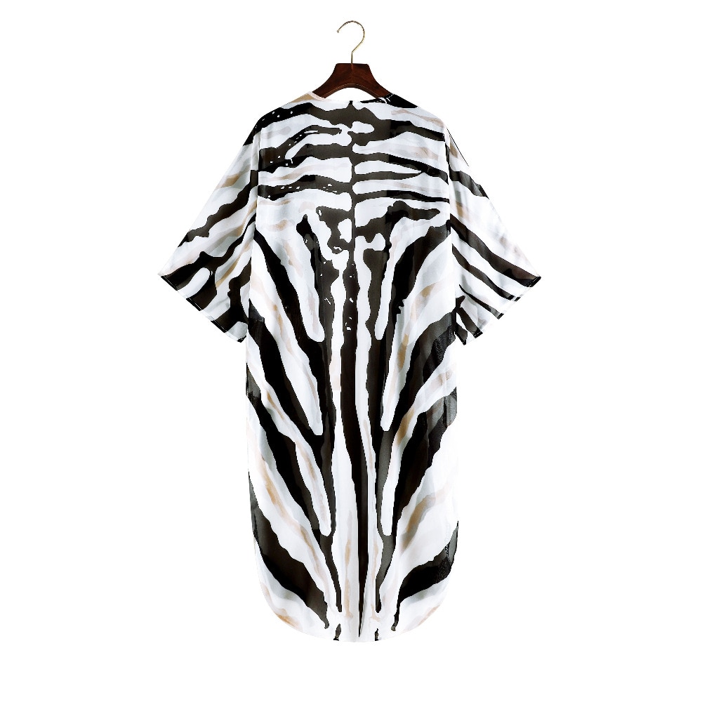 2021 Boho Zebra Pattern Chiffon Bathing Suit Cover-ups Plus Size Beach Wear Kimono Dress Women Summer Swimsuit Cover Up A792