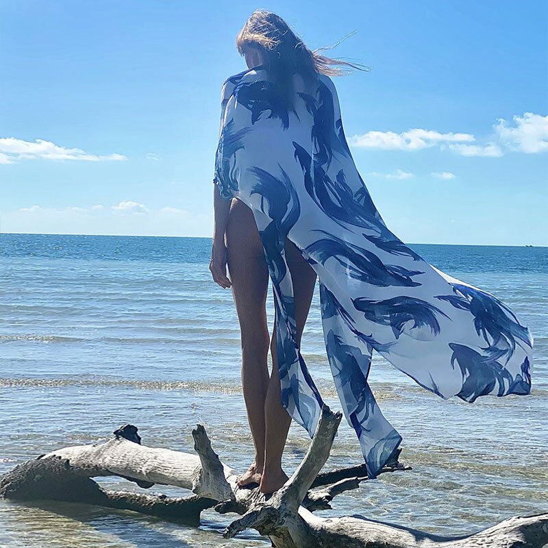 2021 Boho Zebra Pattern Chiffon Bathing Suit Cover-ups Plus Size Beach Wear Kimono Dress Women Summer Swimsuit Cover Up A792