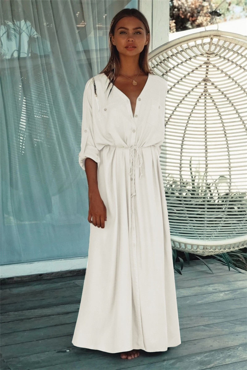 2021 Crochet White Knitted Beach Cover up dress Tunic Long Pareos Bikinis Cover ups Swim Cover up Robe Plage Beachwear