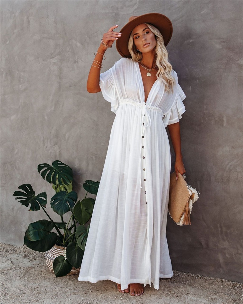 2021 Crochet White Knitted Beach Cover up dress Tunic Long Pareos Bikinis Cover ups Swim Cover up Robe Plage Beachwear