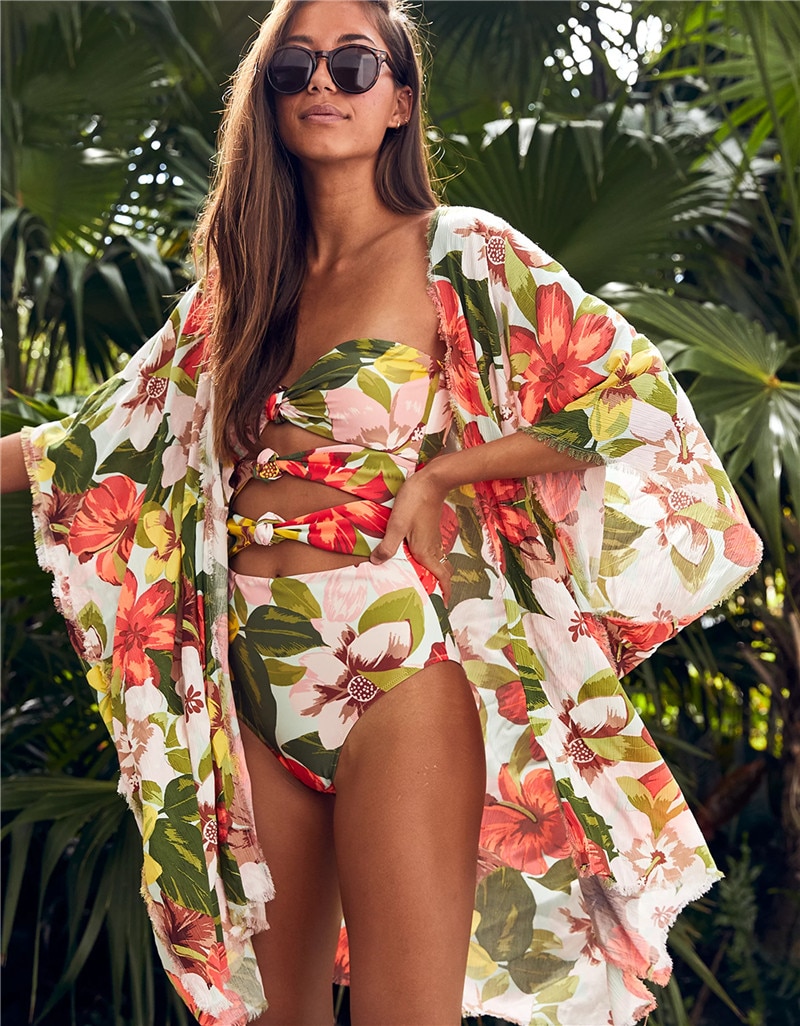 2021 Backless Tunic Beach Dress Bikini Long Dress Print Swimwear Women Cover Up Swimsuit Beachwear Pareo Saida de Praia