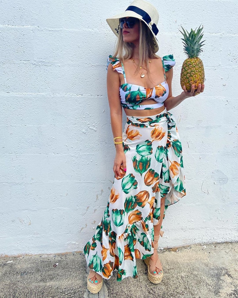 2021 Backless Tunic Beach Dress Bikini Long Dress Print Swimwear Women Cover Up Swimsuit Beachwear Pareo Saida de Praia