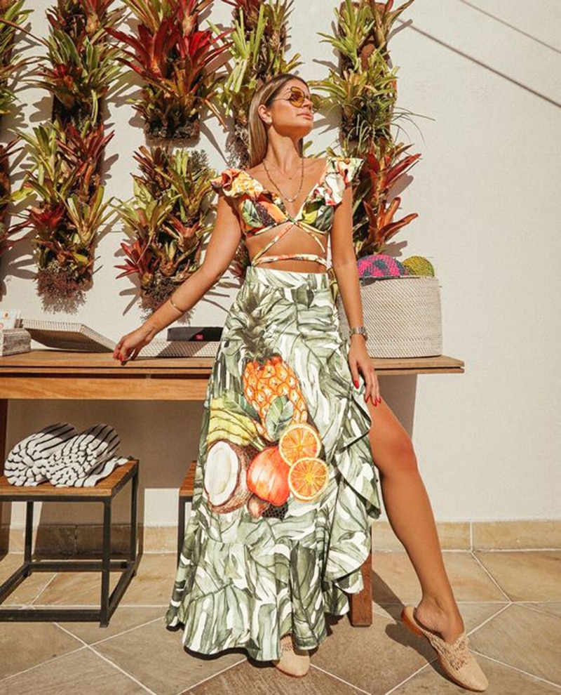 2021 Backless Tunic Beach Dress Bikini Long Dress Print Swimwear Women Cover Up Swimsuit Beachwear Pareo Saida de Praia