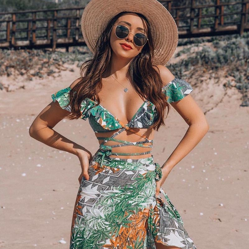 2021 Backless Tunic Beach Dress Bikini Long Dress Print Swimwear Women Cover Up Swimsuit Beachwear Pareo Saida de Praia