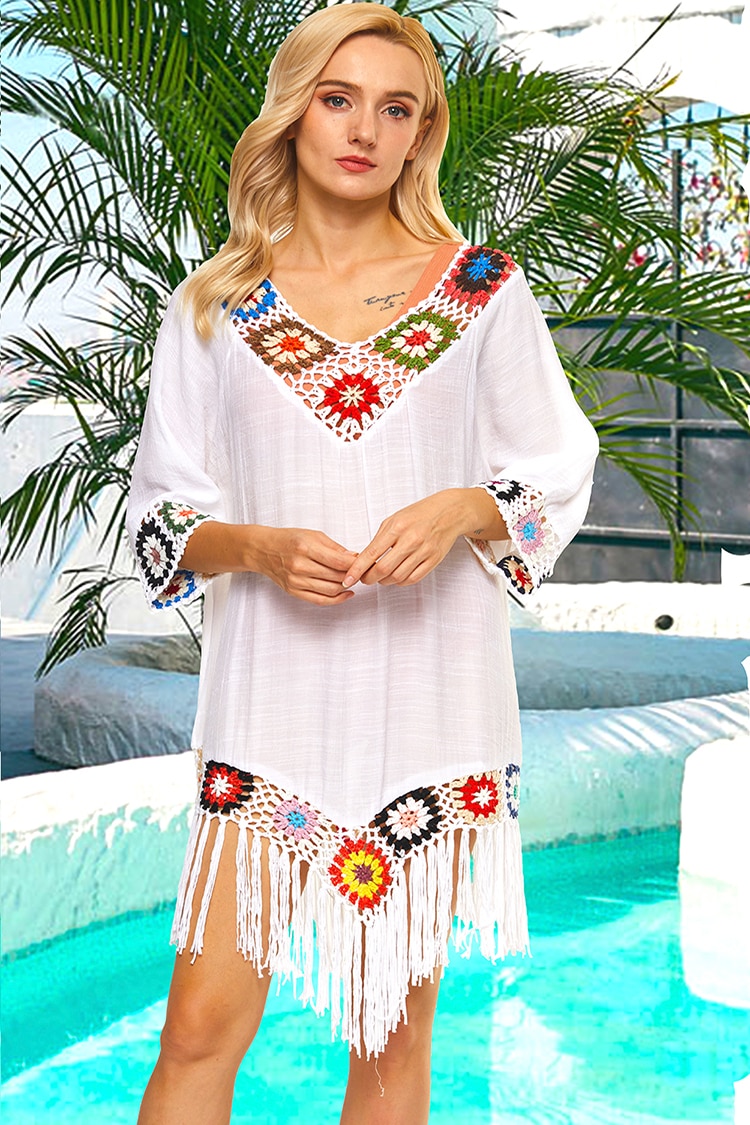 Beach Cover Up Pure Color Hand-Woven Cover-Ups Beach Dresses For Women 2021 Cotton Linen Slightly  Sexy Beach Outing