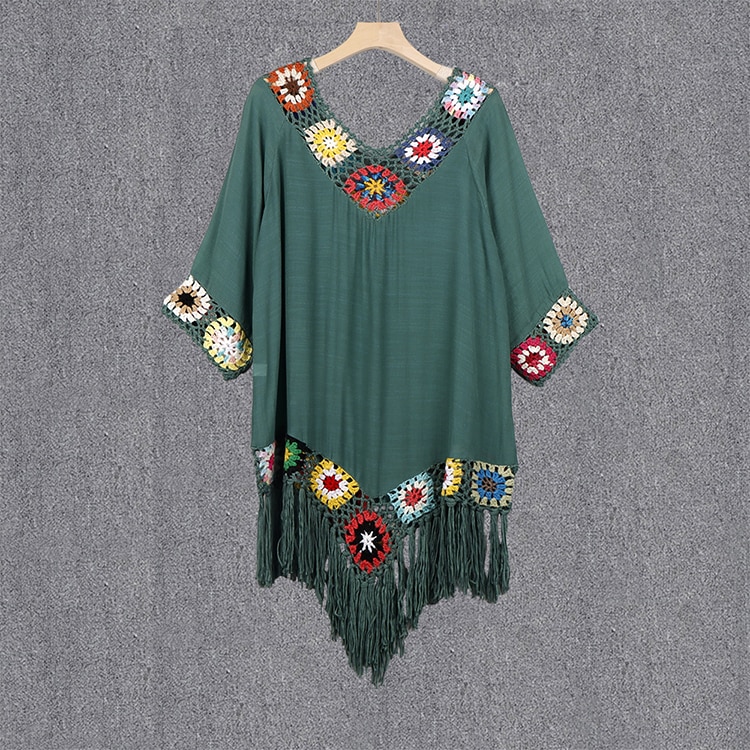 Beach Cover Up Pure Color Hand-Woven Cover-Ups Beach Dresses For Women 2021 Cotton Linen Slightly  Sexy Beach Outing
