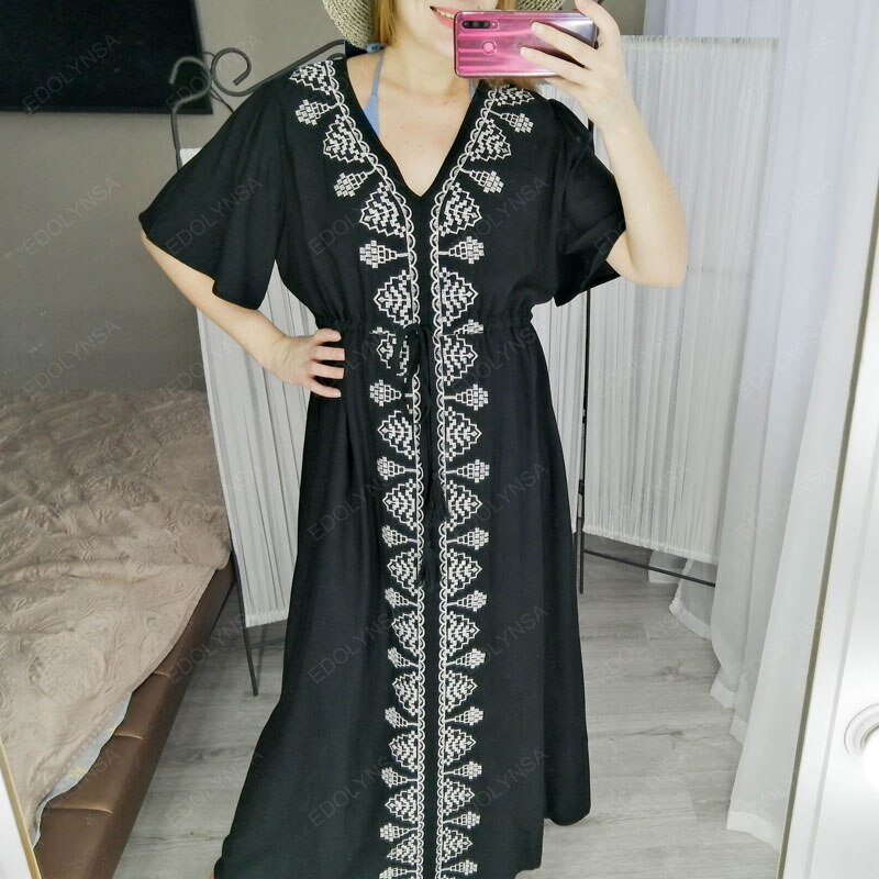 Plus Size Kaftan Tunic Beach Dress Swim Wear Bathing Suit Cover Up Women Summer Beachwear pareos Robe de plage sarongs