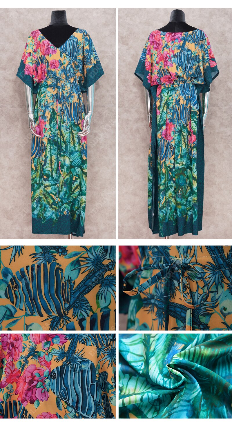 Plus Size Kaftan Tunic Beach Dress Swim Wear Bathing Suit Cover Up Women Summer Beachwear pareos Robe de plage sarongs