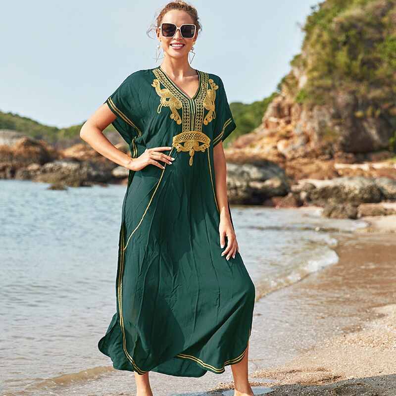 Plus Size Kaftan Tunic Beach Dress Swim Wear Bathing Suit Cover Up Women Summer Beachwear pareos Robe de plage sarongs