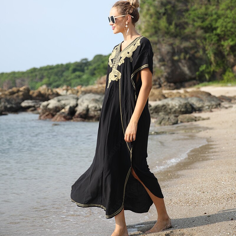 Plus Size Kaftan Tunic Beach Dress Swim Wear Bathing Suit Cover Up Women Summer Beachwear pareos Robe de plage sarongs