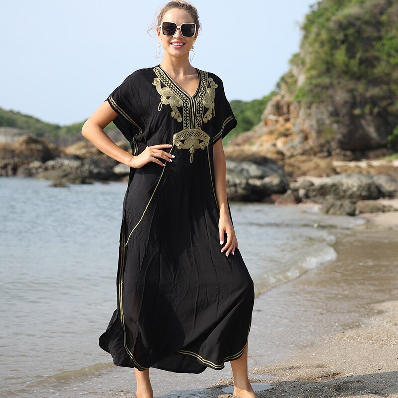 Plus Size Kaftan Tunic Beach Dress Swim Wear Bathing Suit Cover Up Women Summer Beachwear pareos Robe de plage sarongs