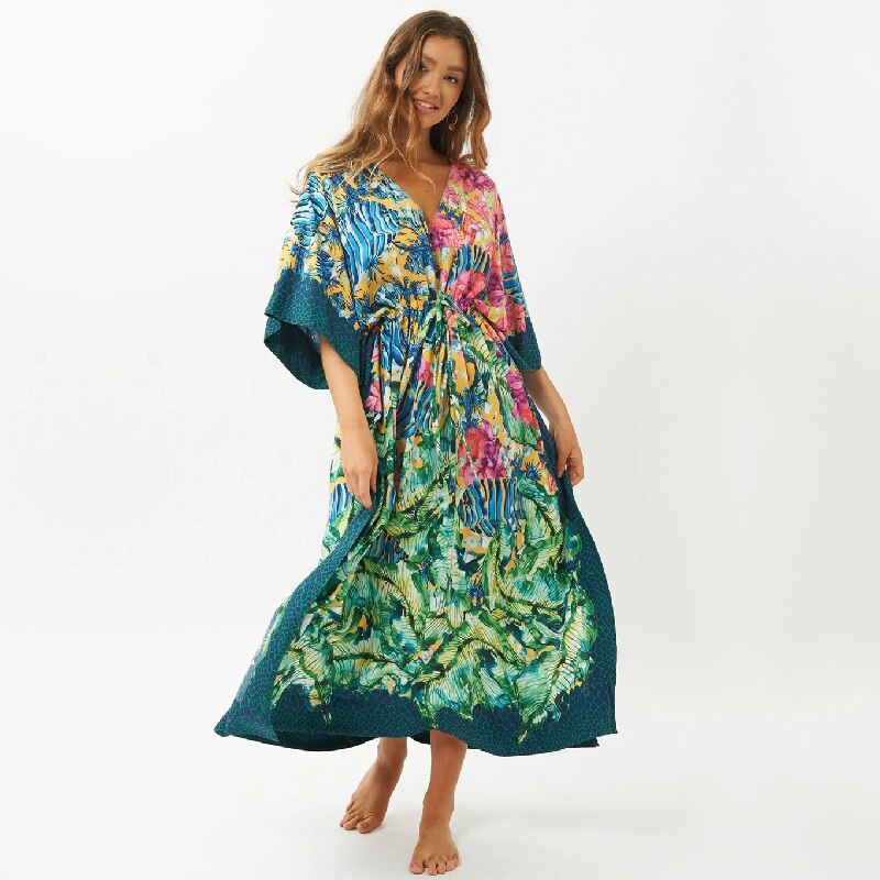 Plus Size Kaftan Tunic Beach Dress Swim Wear Bathing Suit Cover Up Women Summer Beachwear pareos Robe de plage sarongs