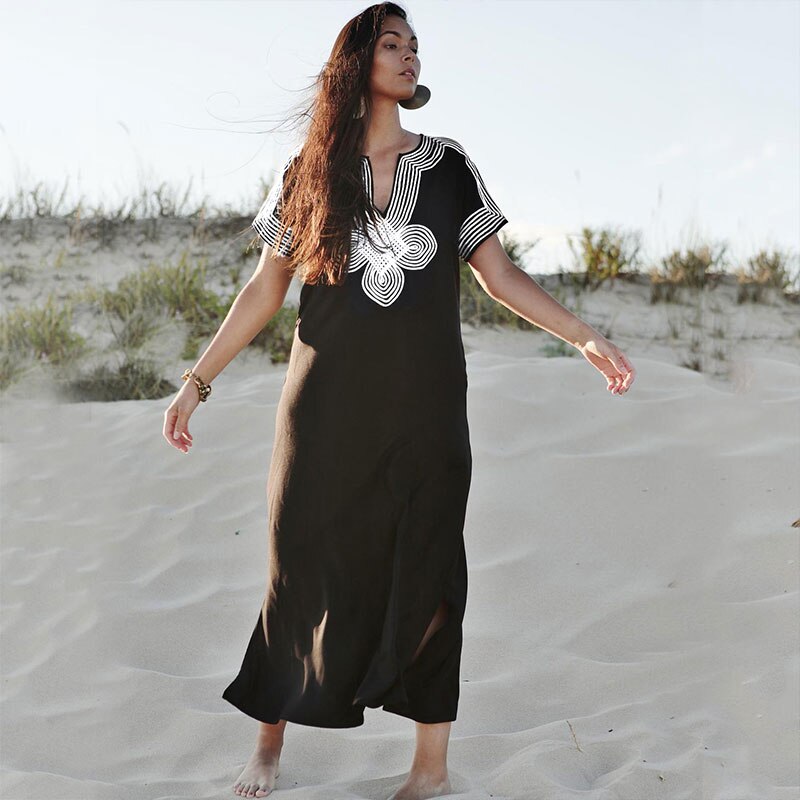 Plus Size Kaftan Tunic Beach Dress Swim Wear Bathing Suit Cover Up Women Summer Beachwear pareos Robe de plage sarongs