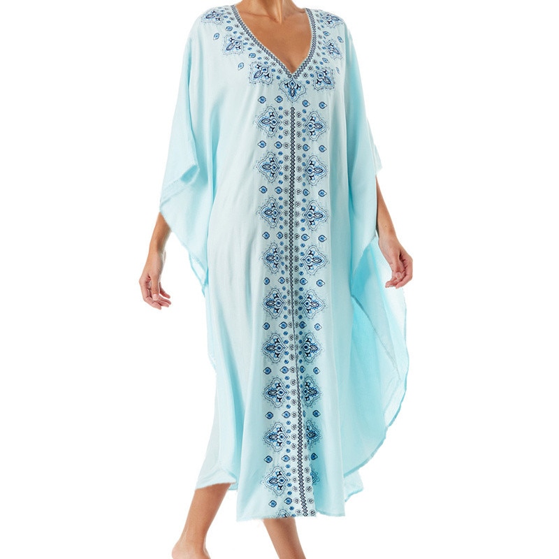 Plus Size Kaftan Tunic Beach Dress Swim Wear Bathing Suit Cover Up Women Summer Beachwear pareos Robe de plage sarongs