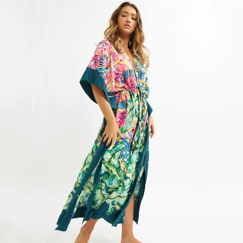 Plus Size Kaftan Tunic Beach Dress Swim Wear Bathing Suit Cover Up Women Summer Beachwear pareos Robe de plage sarongs