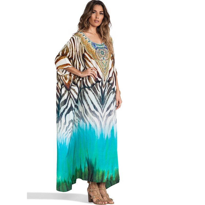 Plus Size Kaftan Tunic Beach Dress Swim Wear Bathing Suit Cover Up Women Summer Beachwear pareos Robe de plage sarongs