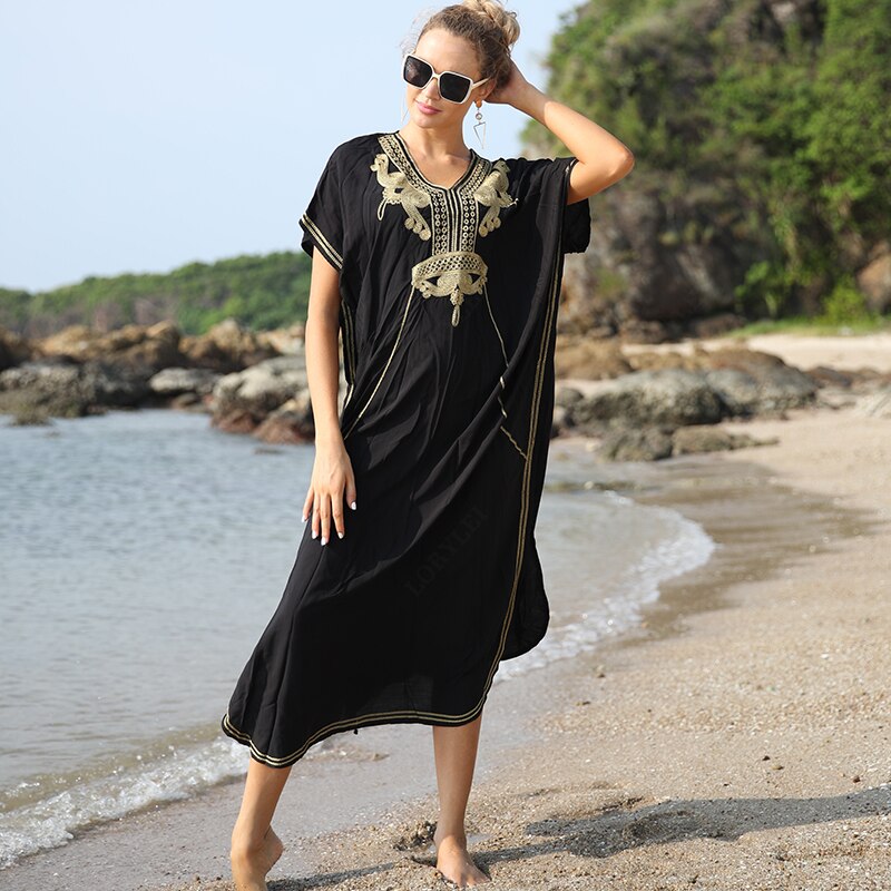 Plus Size Kaftan Tunic Beach Dress Swim Wear Bathing Suit Cover Up Women Summer Beachwear pareos Robe de plage sarongs