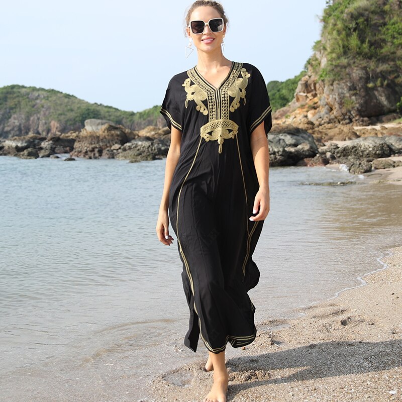 Plus Size Kaftan Tunic Beach Dress Swim Wear Bathing Suit Cover Up Women Summer Beachwear pareos Robe de plage sarongs