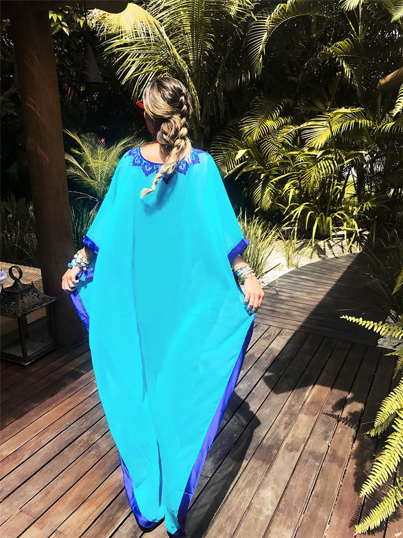 Plus Size Kaftan Tunic Beach Dress Swim Wear Bathing Suit Cover Up Women Summer Beachwear pareos Robe de plage sarongs