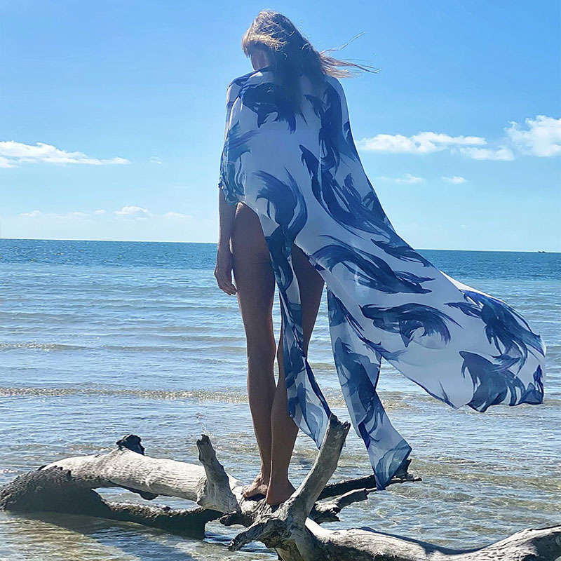 2021 Boho Sexy Striped Chiffon Bathing Suit Cover-ups Plus Size Beach Wear Kimono Dress For Women Summer Swimsuit Cover Up A790