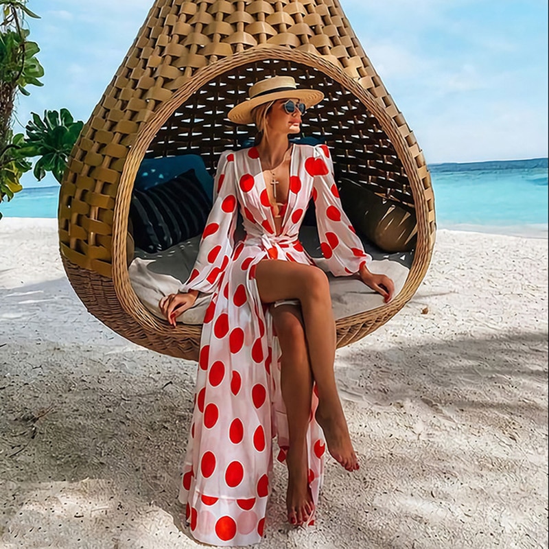 2021 Women Swimsuit Cover Up Sleeve Kaftan Beach Tunic Dress Robe De Plage Solid White Cotton Pareo  High Collar Beachwear