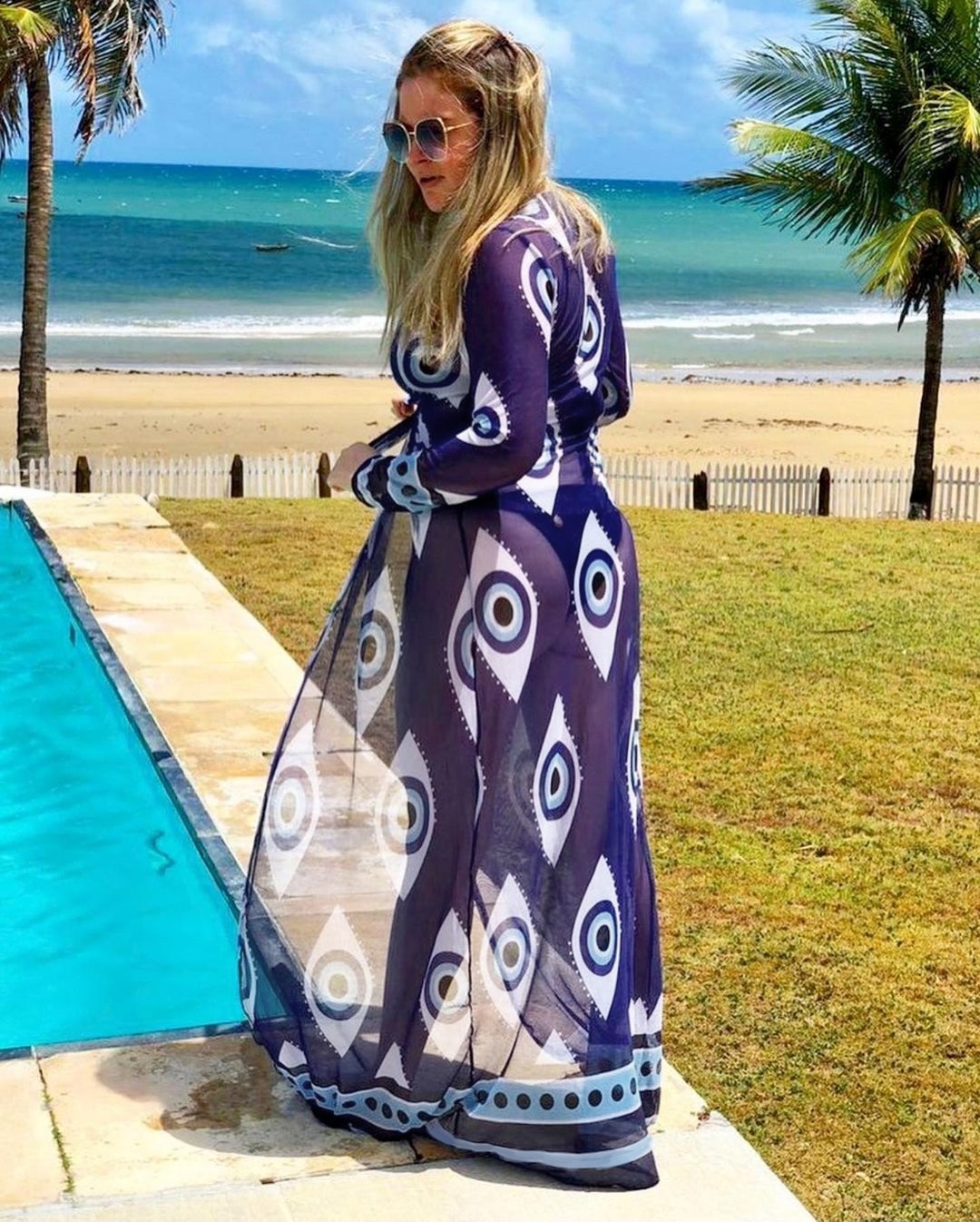 2021 Women Swimsuit Cover Up Sleeve Kaftan Beach Tunic Dress Robe De Plage Solid White Cotton Pareo  High Collar Beachwear