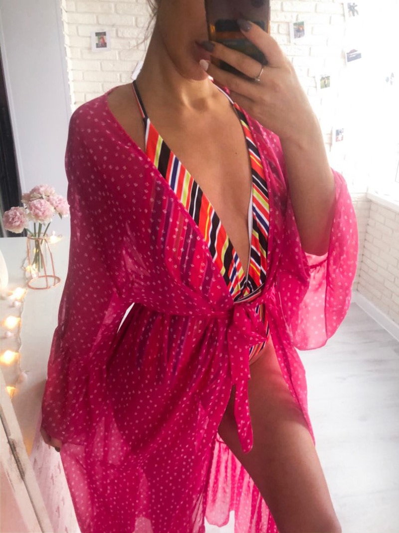 2021 Women Swimsuit Cover Up Sleeve Kaftan Beach Tunic Dress Robe De Plage Solid White Cotton Pareo  High Collar Beachwear