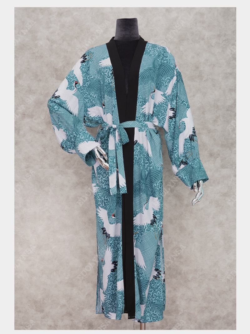 Bohemian Printed Bikini Cover-ups Elegant Self Belted Kimono Dress Tunic Women Plus Size Beach Wear Swim Suit Cover Up Q1228