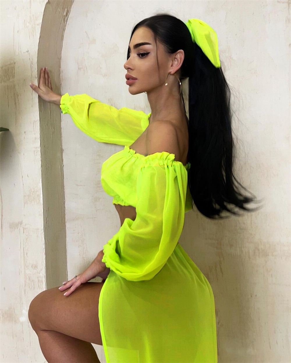 2021 Bikini Beach Cover Up Swimsuit Two Piece Dress Swimwear Women Summer Ladies Bathing Suit Solid Wear Tunic