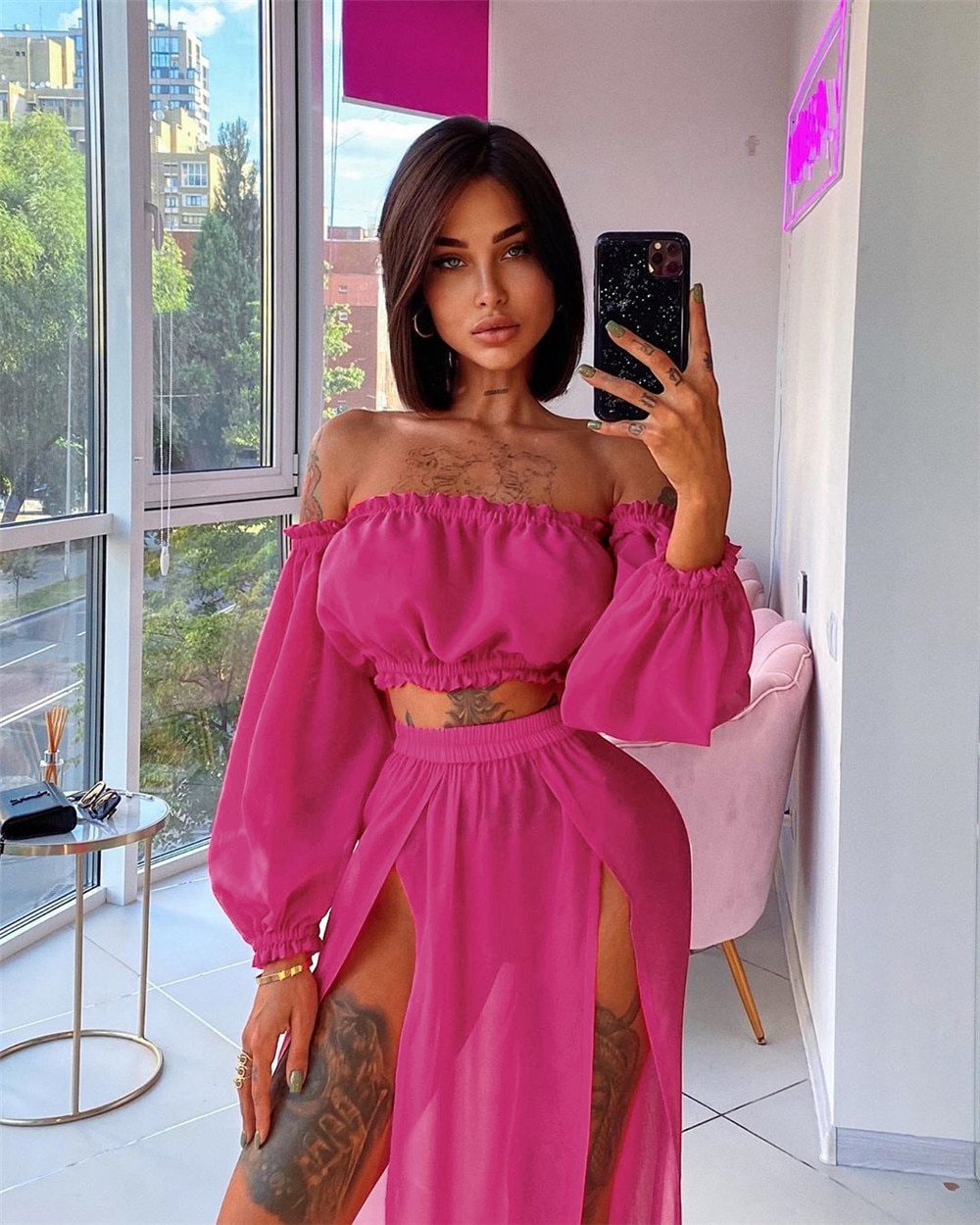 2021 Bikini Beach Cover Up Swimsuit Two Piece Dress Swimwear Women Summer Ladies Bathing Suit Solid Wear Tunic