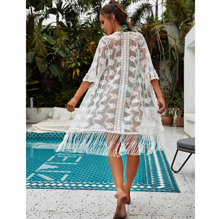 Beach Cover Up 2021 New Kimonos Cover-Ups Beach Dress Bikini Cover Water Fuse Printing Fabric  Sexy Women Beach Swimsuit