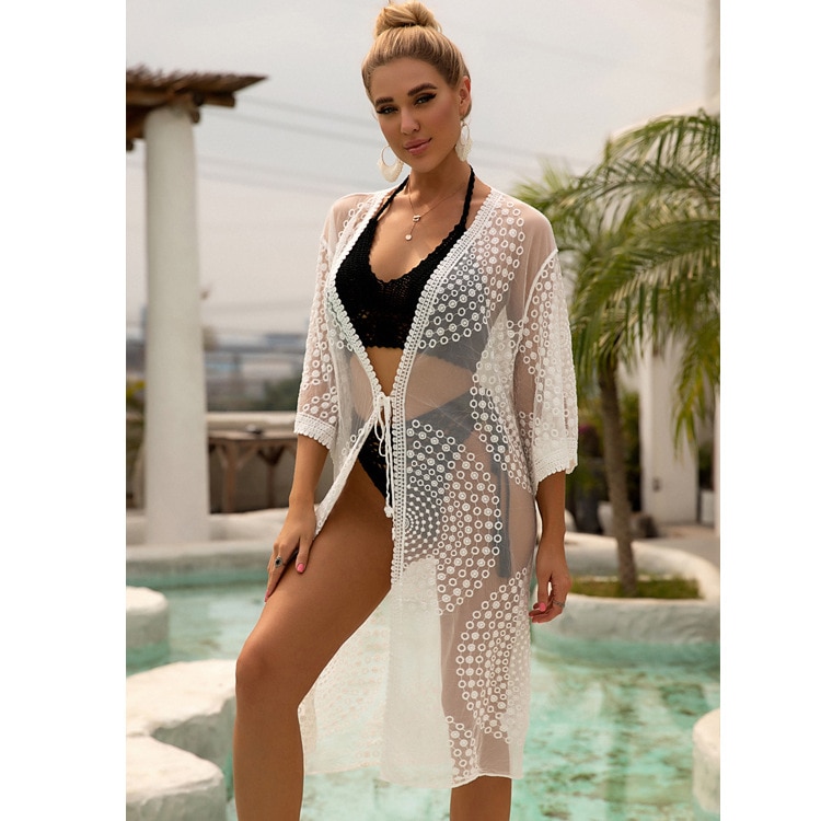 Beach Cover Up 2021 New Kimonos Cover-Ups Beach Dress Bikini Cover Water Fuse Printing Fabric  Sexy Women Beach Swimsuit