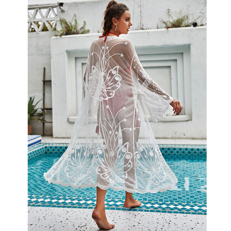 Beach Cover Up 2021 New Kimonos Cover-Ups Beach Dress Bikini Cover Water Fuse Printing Fabric  Sexy Women Beach Swimsuit