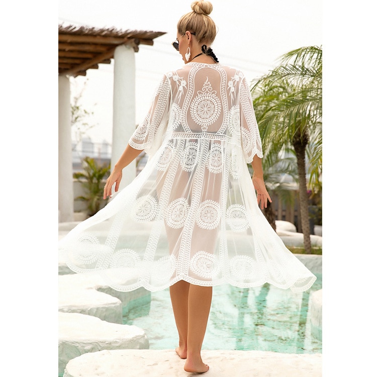 Beach Cover Up 2021 New Kimonos Cover-Ups Beach Dress Bikini Cover Water Fuse Printing Fabric  Sexy Women Beach Swimsuit