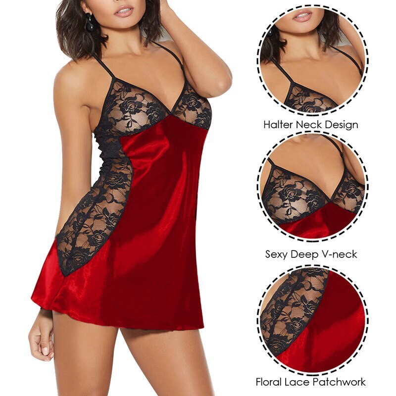 Mini Dress Underwear Porno Sexy Lingerie Women Silk Lace Up Erotic Babydoll Lace Robe Nightdress Sleepwear