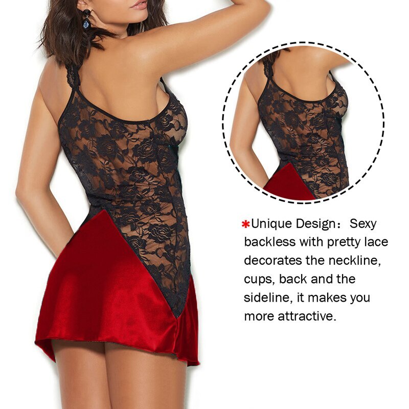 Mini Dress Underwear Porno Sexy Lingerie Women Silk Lace Up Erotic Babydoll Lace Robe Nightdress Sleepwear