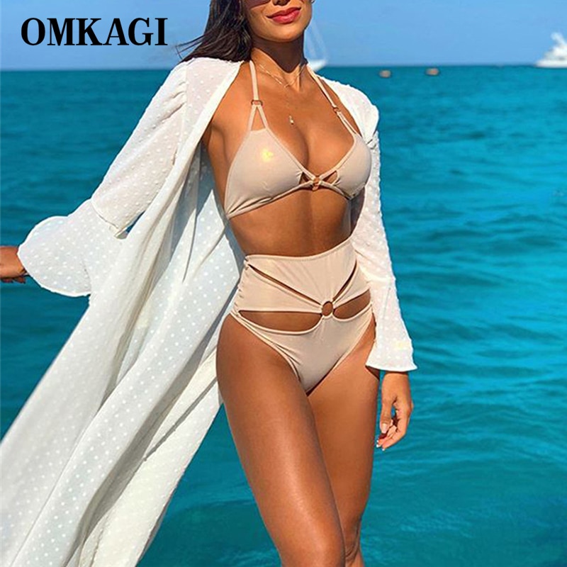 OMKAGI Cover Ups Beach Dress Bikini Solid Sexy Mech Bathing Suit Two Pieces Dress Robe Pareo Swimsuit Cover Ups Beach Tunic
