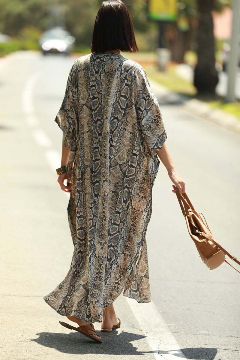 Cover-ups 2021 Kaftan Beach Print SnakeSkin Swimsuit cover up Kimono Plage Beach Robe Femme Long Dress Sarong Dress Beachwear